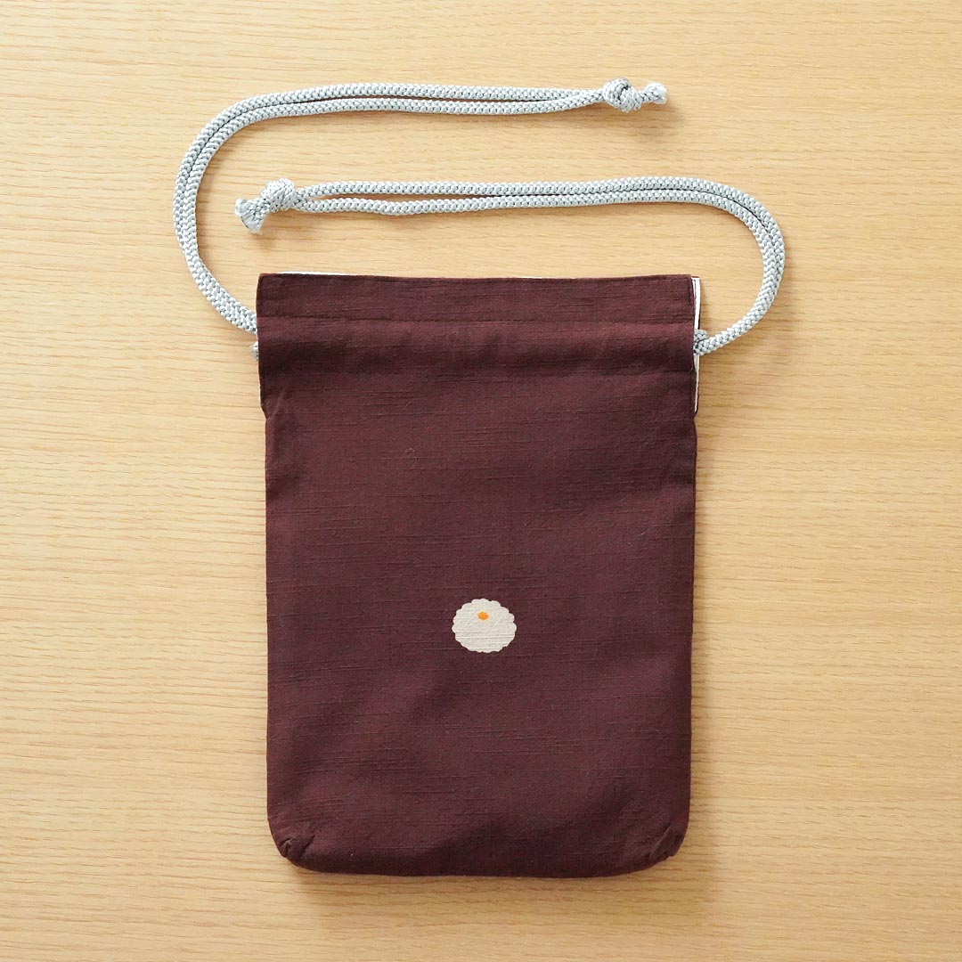 浅草の型染め工房本品堂（ポンピン堂）の合切袋　うずら　文様　型染め　更銈　テキスタイル